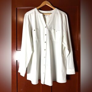 Denim&Co Classic White Button-Down Tunic Size XL